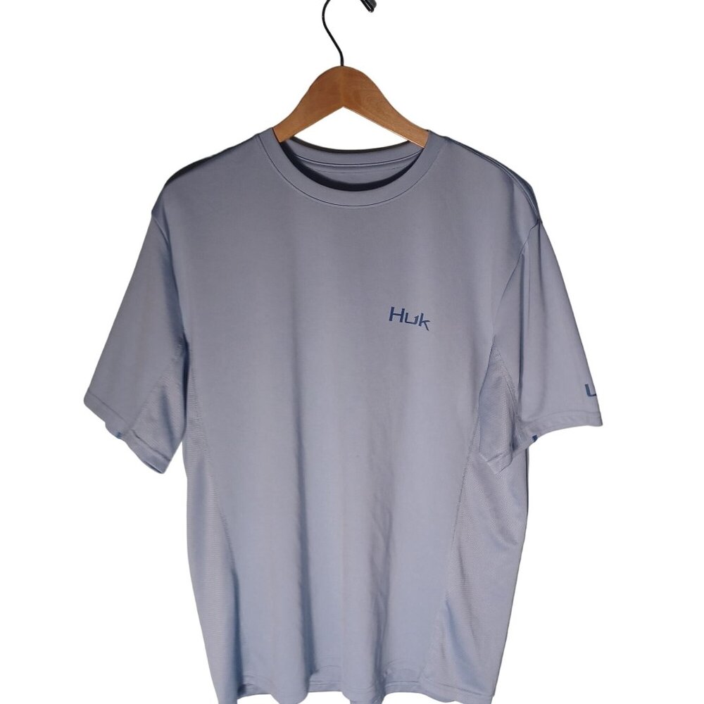 Huk Fishing T-Shirt Mens Large Performance Blue Crew Outdoor Short Sleeve